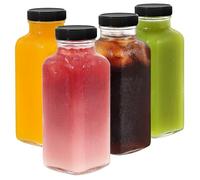 LIMILI Lot de 4 bouteilles en verre transparent avec couvercles, réutilisables, à large goulot, pour lait, boissons chaudes et froides, boissons faites maison (noir, 300 ml)