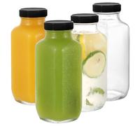 LIMILI Lot de 4 bouteilles en verre transparent avec couvercles réutilisables à large goulot pour lait, boissons chaudes et froides, 500 ml