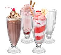 LIMILI Lot de 4 verres à milkshake, verres à crème glacée en verre sans plomb, plats à dessert, verres à dessert en forme de fontaine à soda (350 ml)