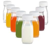 LIMILI Lot de 8 petites bouteilles en verre de 100 ml avec bouchons, bouteilles de shots en verre transparent réutilisables pour produits laitiers, idéales pour le lait, le jus, les boissons faites