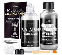 Limino Peinture Macrylique Métallisée - 100g de Peinture Argenté à Base d'eau et 100g de Vernis Brillant, Couleur Métallisée pour Artisanat, Décoration, Idéale pour Bois, Métal, Plâtre, Pierre