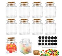 LIMITADA 10 Pcs Mini Pot en Verre Carré 50ml, Fiole Dragées Mariage avec Bouchon Liège, Petit Contenant en Verre Transparent, Petit Bocal en Verre Hermétique, pour Confiture Bonbon Épice Mariage Fête