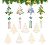 LIMITADA 12 Pcs Carillon Noël en Bois, Carillon Arbre Noël, Carillon à Vent en Bois, Carillons Éoliens de Noël, Bricolage Carillon avec Ruban, Fil, Autocollant Diamant, Stylos, Palette de Couleurs