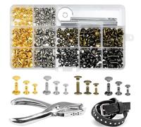 LIMITADA 180 Paires Rivets pour Cuir 3 Tailles, Bouton Pression Cuir, Rivet Tubulaire à Frapper, Rivets Double Calotte, Rivet Creux Laiton et Outil de Fixation et Perforatrice, pour DIY Déco Vêtement