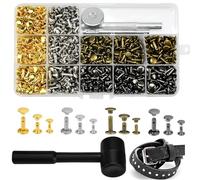 LIMITADA 480 Paires Rivets pour Cuir 3 Tailles, Bouton Pression Cuir, Rivet Tubulaire à Frapper, Rivets Double Calotte, Rivet Creux Laiton et Outil de Fixation et Marteau, pour DIY Déco Vêtements