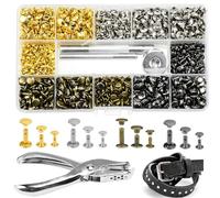 LIMITADA 480 Paires Rivets pour Cuir 3 Tailles, Bouton Pression Cuir, Rivet Tubulaire à Frapper, Rivets Double Calotte, Rivet Creux Laiton et Outil de Fixation et Perforatrice, pour Déco DIY Vêtement