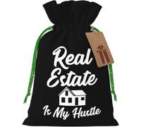 L'immobilier, c'est mon truc ! Sac en toile de jute réutilisable avec cordon de serrage, idéal pour Noël et les cadeaux d'invités (humour).