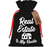 L'immobilier, c'est mon truc ! Sac en toile de jute réutilisable avec cordon de serrage, idéal pour Noël et les cadeaux d'invités (humour).