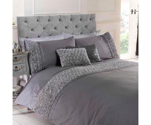 Limoges Rose Ruche Gris Simple Ensemble de Couverture & Taie D'Oreiller Couette