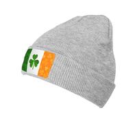 LimPac Bonnet chaud unisexe en tricot avec motif drapeau irlandais, bonnet d'hiver doux et souple à revers torsadé avec imprimé local, gris, taille unique