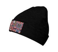 LimPac Bonnet tricoté avec symboles de l'Angleterre pour homme et femme, bonnet d'hiver doux et chaud avec revers torsadé souple, noir, taille unique