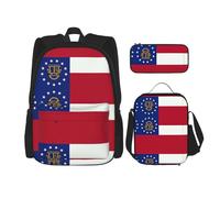 LimPac Ensemble sac à dos avec motif drapeau de l'État de Géorgie, sac à dos, boîte à déjeuner et trousse à crayons pour voyage décontracté, noir, One Size