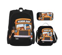 LimPac Ensemble sac à dos imprimé bus scolaire, sac à dos, boîte à déjeuner et trousse à crayons pour voyage décontracté universitaire, noir, One Size