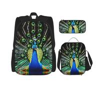 LimPac Fresh Peacock Sac à dos de voyage élégant, boîte à déjeuner, trousse à crayons, mignon, résistant à l'eau, durable, léger, noir, taille unique, noir, Rozmiar uniwersalny, Noir , Rozmiar