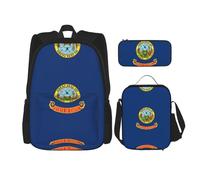 LimPac Idaho State Sac à dos imprimé drapeau de l'État de l'Idaho Ensemble sac à dos boîte à déjeuner et trousse à crayons Combo pour voyage décontracté universitaire, noir, One Size
