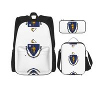 LimPac Massachusetts State Flag Print Daypack Sac à dos Lunch Box et trousse à crayons Combo pour voyage universitaire décontracté, noir, One Size
