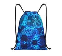 Limpac Sac à dos de sport avec cordon de serrage, chaîne ADN, sac à dos, sac de sport, voyage, plage, rangement pour homme et femme, Noir , S
