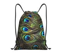 Limpac Sac à dos de sport avec cordon de serrage imprimé paon frais pour le fitness, les voyages, la plage, le sport, le rangement pour homme et, Noir , M
