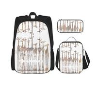 LimPac Sac à dos de voyage élégant avec motif girafes mignonnes et amusantes, boîte à déjeuner, trousse à crayons, mignon, résistant à l'eau, durable, léger, noir, taille unique, Noir , Taille unique