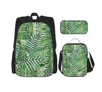 LimPac Sac à dos de voyage élégant, boîte à déjeuner, trousse à crayons, motif feuille de bananier vert, mignon, résistant à l'eau, durable, léger, noir, taille unique, Noir , Taille unique