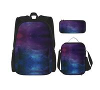 LimPac Universe With Stars And Galaxy Interstellar Print Daypack Set Sac à dos Lunch Box et trousse à crayons Combo pour voyage universitaire décontracté Noir Taille unique, Noir , Taille unique