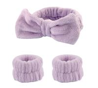 Limtula 1 ensemble élastique pour femme - Bandeau de douche et bracelet mignon avec nœud en peluche - Pour lavage du visage - Pour la maison et le maquillage