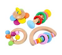 Limtula 4 pièces Jouets interactifs pour Oiseaux Couleurs Vives Jouet d ' entraînement en Bois Naturel Perles et Anneaux en Bois pour Perruche Ara Perroquet Jouets en Bois pour perroquets