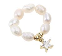Limtula Bagues en forme de cœur et d'étoile, perles géométriques naturelles d'eau douce pour femmes, minimaliste, empilées, pour fête pour filles, élastique pour filles, One Size, Comme décrit, Comme