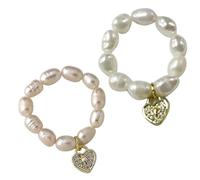 Limtula Bagues en forme de cœur et d'étoile, perles géométriques naturelles d'eau douce pour femmes, minimaliste, empilées, pour fête pour filles, élastique pour filles, One Size, Comme décrit, Comme