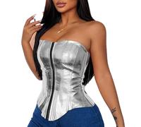 Limtula Bustier moderne et élégant avec imprimé sablier pour femme, bustier doré/argenté, vêtement galbant confortable pour femme, haut corset tendance, Argenté., L