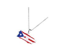 Limtula Collier avec pendentif carte de Rico, détails inspirés du drapeau, chaîne en acier inoxydable poli, accessoire prêt pour la fête, collier avec pendentif de Rico, carte de bijoux, drapeau,