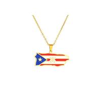 Limtula Collier avec pendentif carte de Rico, détails inspirés du drapeau, chaîne en acier inoxydable poli, accessoire prêt pour la fête, collier avec pendentif de Rico, carte de bijoux, drapeau,