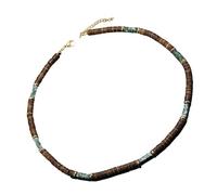 Limtula Collier de perles de noix de coco marron distinctif avec pendentif en pierre naturelle pour les dates