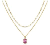 Limtula Collier double couche orné de pierre de décembre et plaqué or 18 carats, chaîne clavicule unique pour femme, collier double couche, standard, Acier allié, Cristal