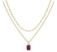 Limtula Collier double couche orné de pierre de décembre et plaqué or 18 carats, chaîne clavicule unique pour femme, collier double couche, standard, Acier allié, Cristal