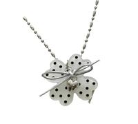 Limtula Collier pendentif à breloque avec quatre pétales, accessoire de chaîne de perles ton argent pour les looks de, collier pendentif à quatre pétales, bijoux à breloques en forme de