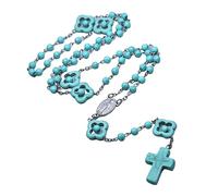 Limtula Colliers de croix de chapelet chrétien, perles turquoise