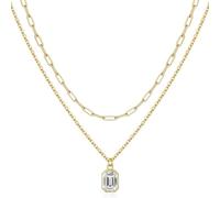 Limtula Élégant collier plaqué or 18 carats, chaîne unique à double couche, collier créatif en pierre de décembre, bijoux de cou, bijoux en alliage, collier tendance, standard, Acier allié, Cristal