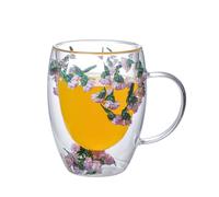 Limtula Ensemble de tasses en verre avec fleur sèche et poignée pour thé au lait et hôtel, maison, profitez de vos boissons