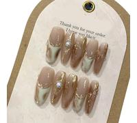 Limtula Faux ongles ovales à presser en forme de cercueil/à rayures françaises, faux ongles en acrylique, faux ongles à coller sur les ongles pour femmes et filles