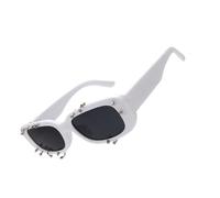 Limtula Hiphop Lunettes de soleil cloutées à rivets avec protection UV400 Verres PC Mode Punk Monture pour adulte Unisexe Outdoor Streetwear Lunettes de protection solaire, Cadre blanc gris tarte