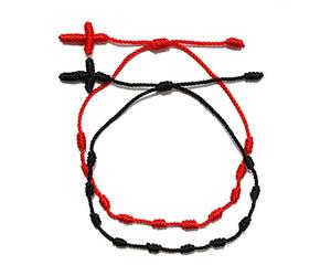 Limtula Lot de 2 cordes rouges Kabbale pour protection et chance pour croix à 7 nœuds tressés