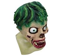 Limtula Masque de créature en latex couvrant toute la tête | Détail du dessus vert, expression sanglante, ports de visibilité prêts pour le costume, accessoire de mascarade
