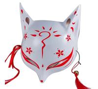 Limtula Masque de renard animé japonais avec pompon, cloche, fleurs de cerisier, masque de chat, accessoire de fête, mascarade Kitsune, Costume d ' Halloween pour adultes, et femmes
