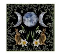 Limtula Nappe de tarots motif lapins lune, nappe de divinations, nappe, tapisserie, astrologie, sorcellerie, décoration de table, motif lune, tarots, nappe de table spirituelle