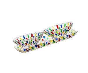Limtula Plateau créatif tissé en et ensemble de service, plateau à salade de fruits pour centres de table de maison, bol à fruits en verre