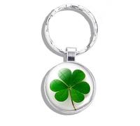 Limtula Porte-clés trèfle à quatre feuilles en verre avec cabochon en cristal - Bijou porte-bonheur pour homme et femme, style 1, taille unique