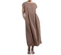 Limtula Robe Longue décontractée en Coton et Lin, Coupe Ample, Couleur Unie, col Rond, Taille, Robe Chemise Ample d ' été, Robes en Coton et Lin pour, été décontracté