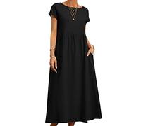 Limtula Robe Longue décontractée en Coton et Lin, Coupe Ample, Couleur Unie, col Rond, Taille, Robe Chemise Ample d ' été, Robes en Coton et Lin pour, été décontracté