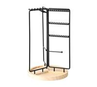 Limtula Support de rangement rotatif pour bijoux avec base en bois élégant - Support de bijoux avec bâton de présentation et crochet de rangement pour boucles d'oreilles - Support moderne en métal